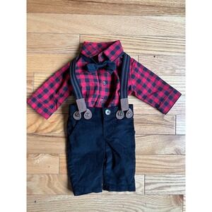 NWOTS Newborn Baby Boy Red Black Plaid Outfit Bowtie